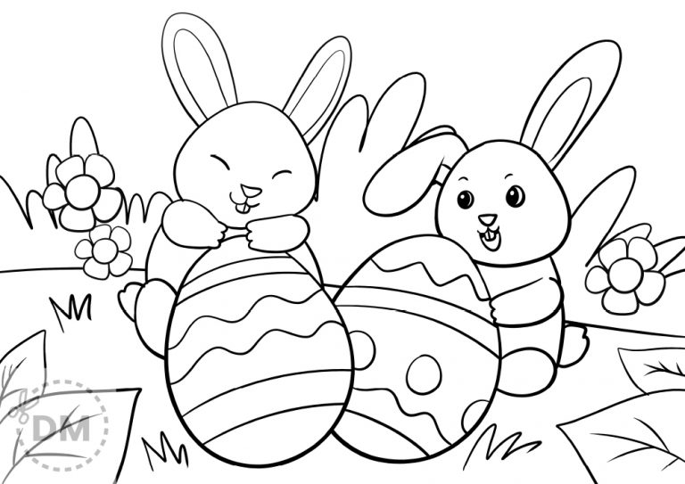 Easter Bunnies with Easter Eggs Coloring Page Easter Bunnies with Easter Eggs Coloring Page
