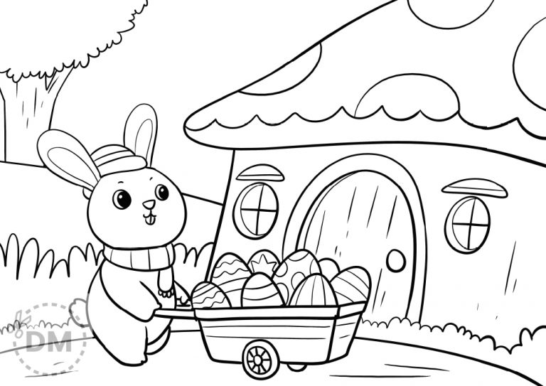 Easter Bunny with Wheelbarrow Coloring Page for Kids Easter Bunny with Wheelbarrow Coloring Page for Kids
