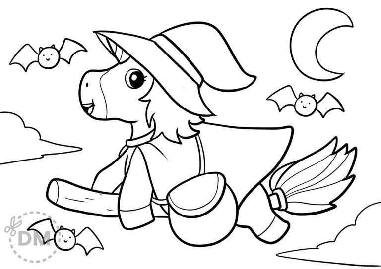 Halloween Witch Unicorn Coloring Page Halloween Witch Unicorn Coloring Page