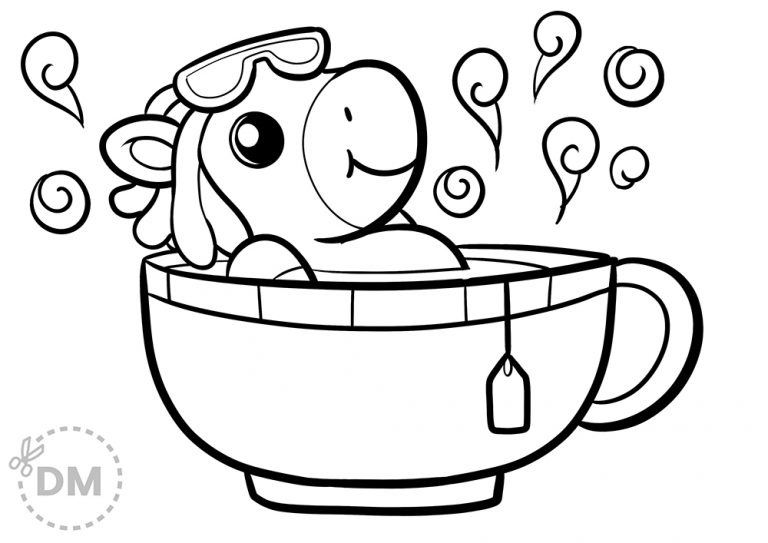Unicorn Relax Coloring Page – Tea Time Illustration Unicorn Relax Coloring Page – Tea Time Illustration